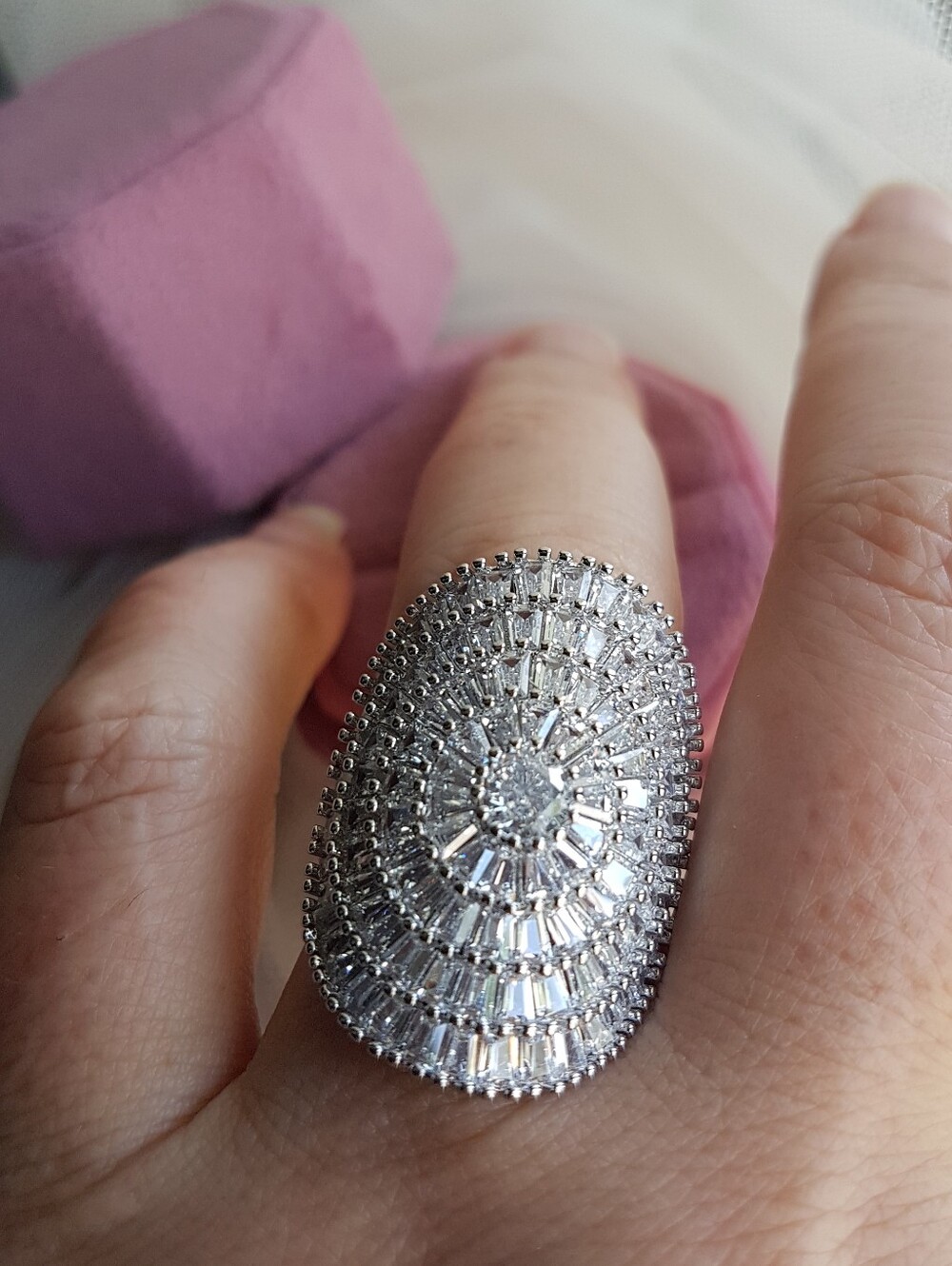 Swarovski Elements Platinum Plated 925 Silver Huge Oval Statement Ring NEW